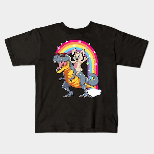 Bunny Riding Dinosaur T-Rex Dino Rabbit Happy Easter Kids T-Shirt by Alinutzi